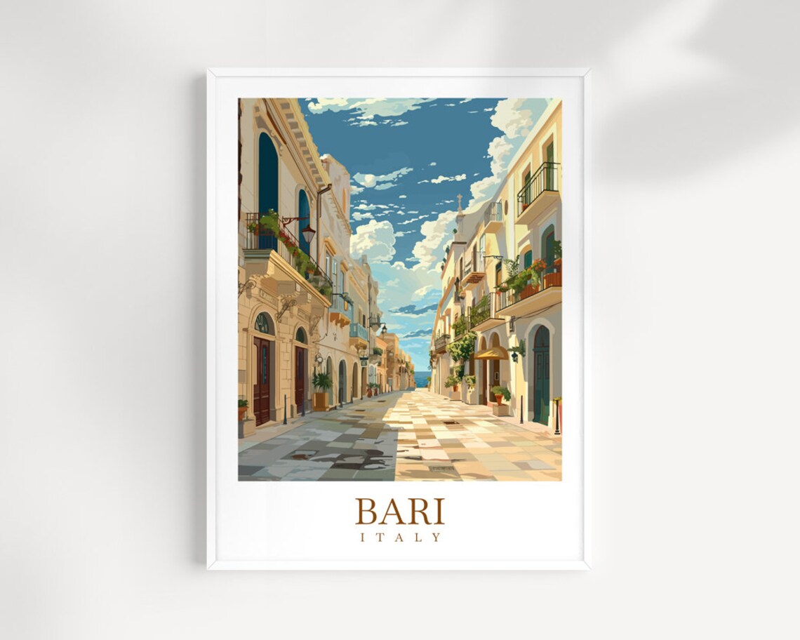 Bari Italy Sunny Historic Street Balconies Summer Travel Wall Art