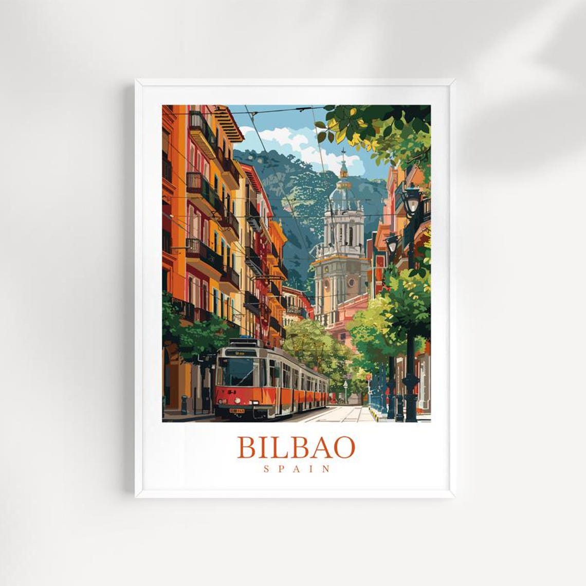 Bilbao Spain Historic Tram City Old Quarter Street Town Poster