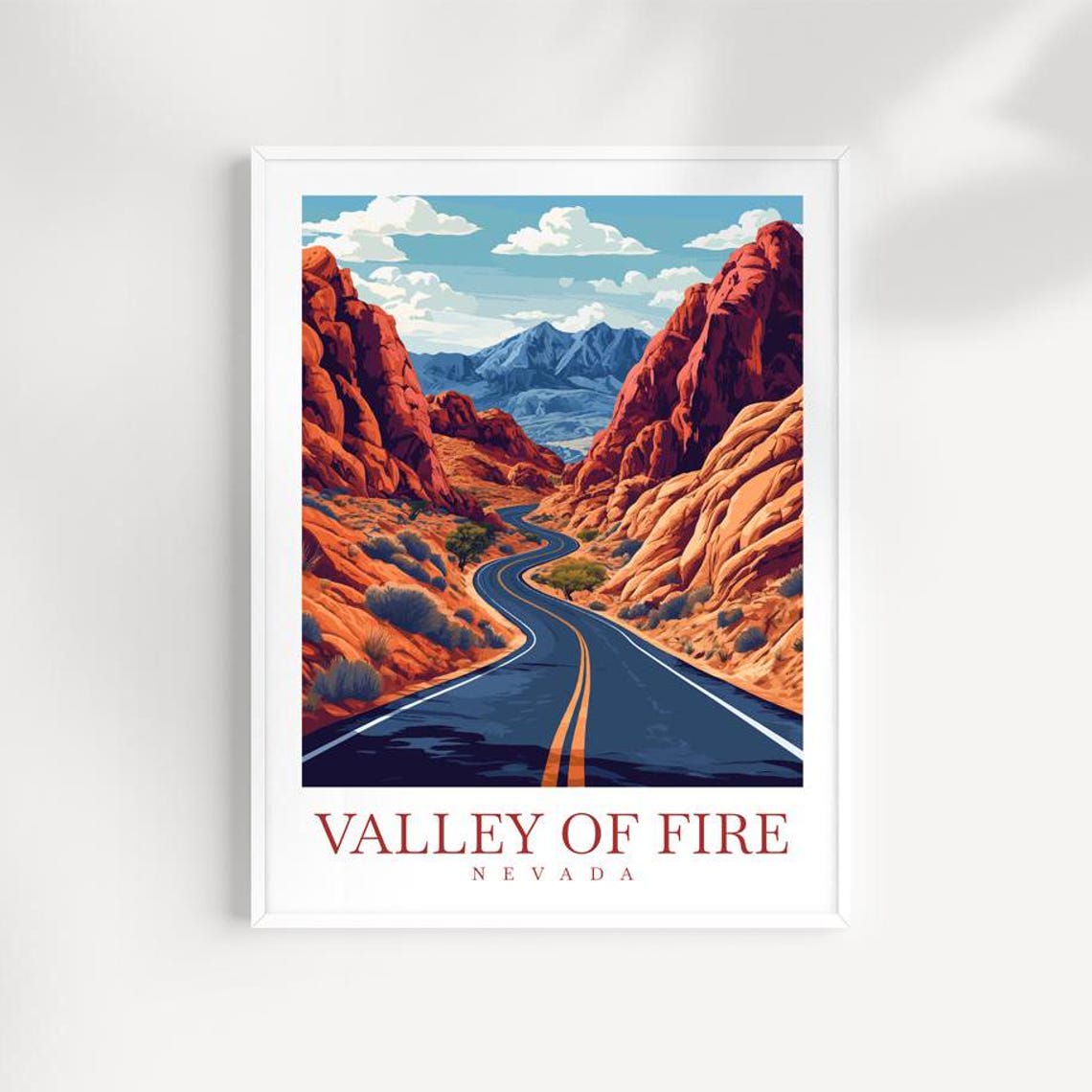 Valley of Fire Nevada Desert Road Red Rocks Illustrated Poster