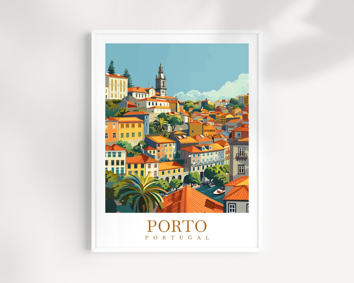Porto Portugal Riverside Old Town Terracotta Roofs Travel Poster