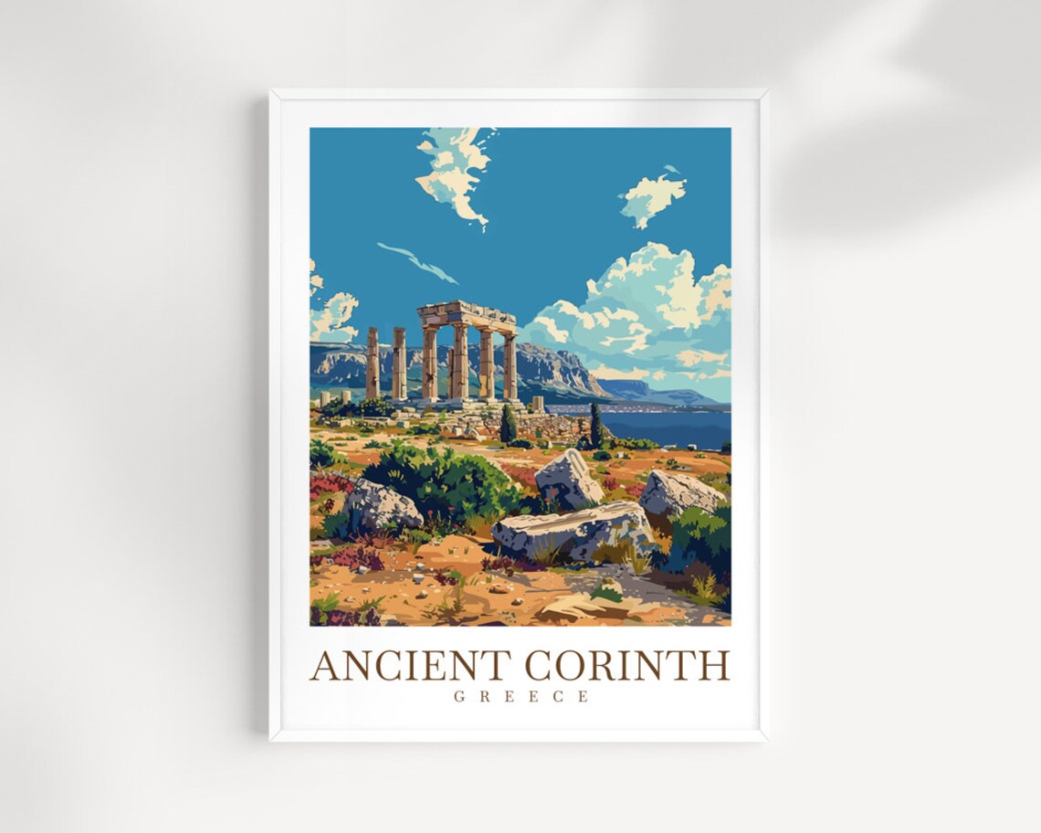 Ancient Corinth Greece Historic Temple Of Apollo Ruins Travel Poster