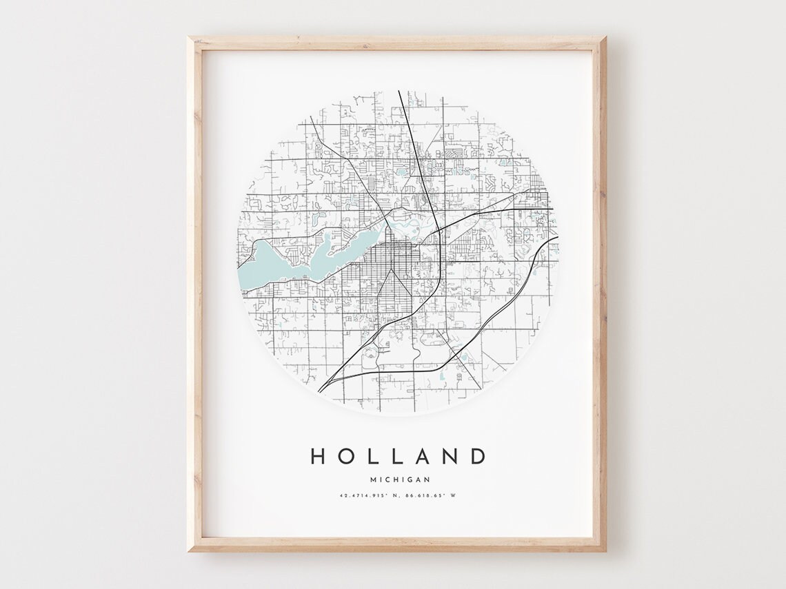 Holland, Michigan Map Art Print, City Street Poster