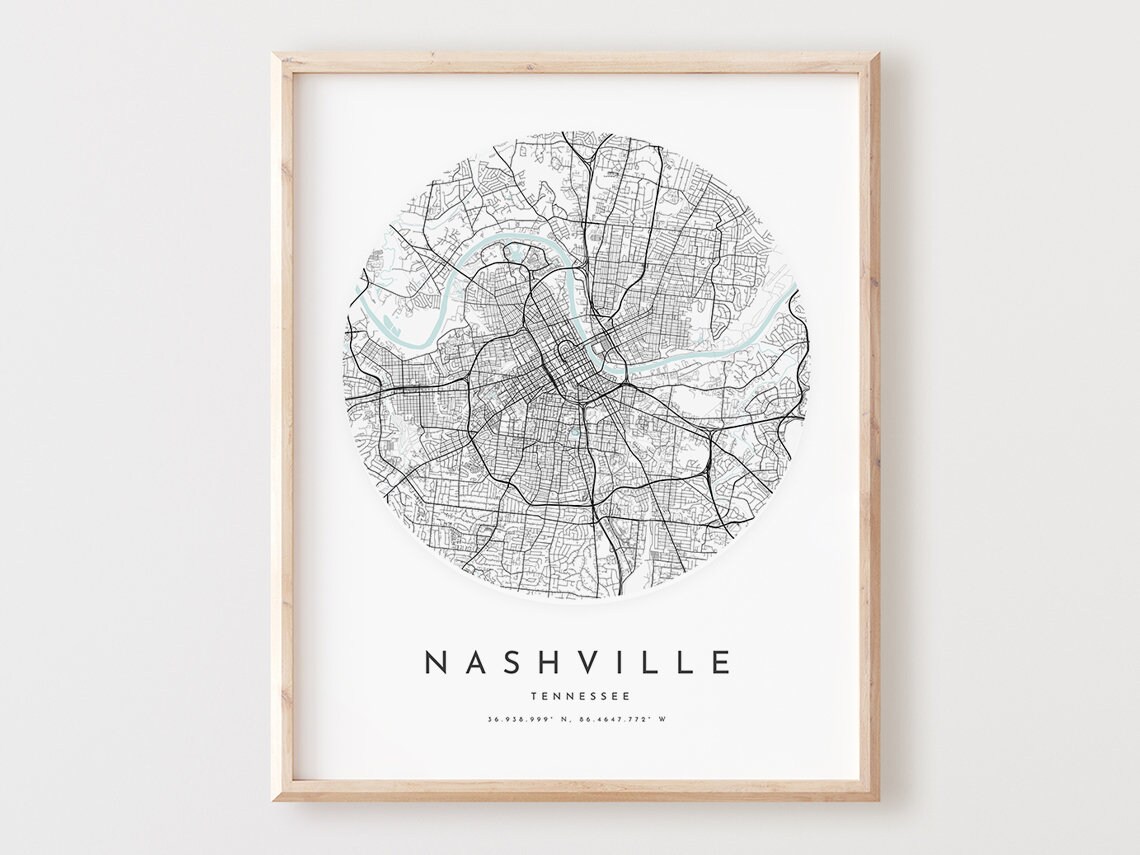 Nashville Map Print Tennessee City Street Art