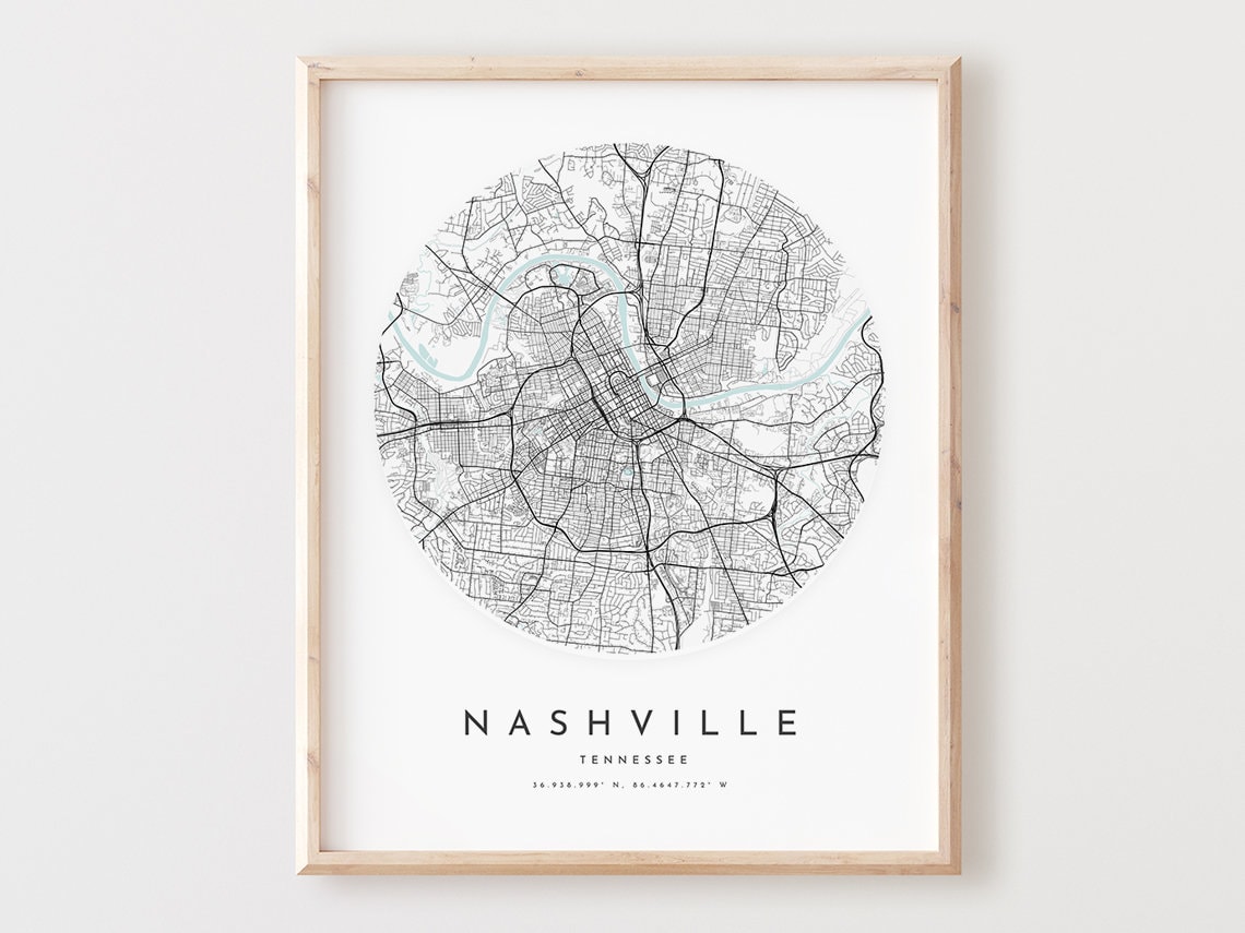 Nashville Tennessee Circle Street Map Minimalist Travel Poster