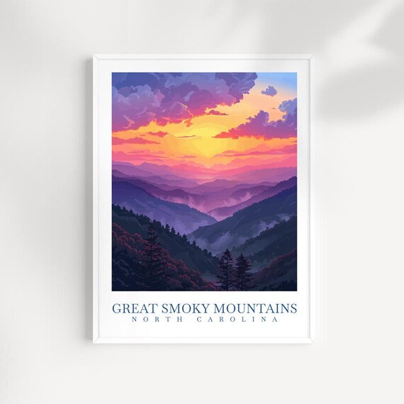 Great Smoky Mountains North Carolina Sunset Layers Travel Art Poster