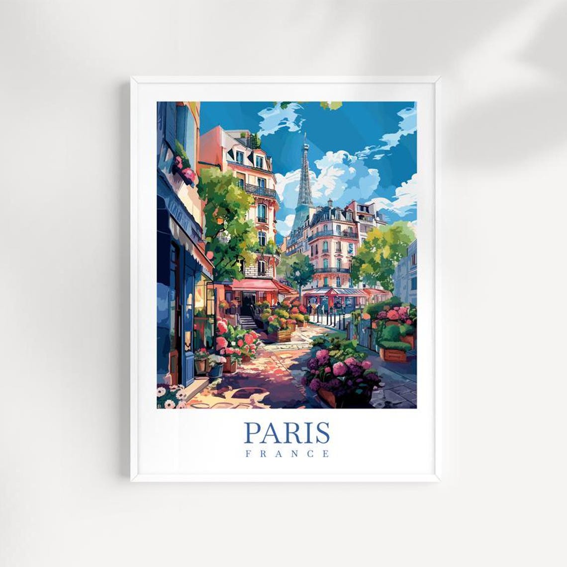 Paris France Montmartre Street Eiffel Tower Flowers Travel Poster