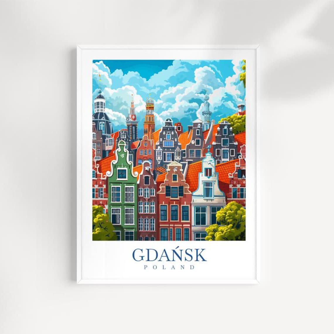 Gdansk Poland Travel Print Colorful Cityscape Wall Art