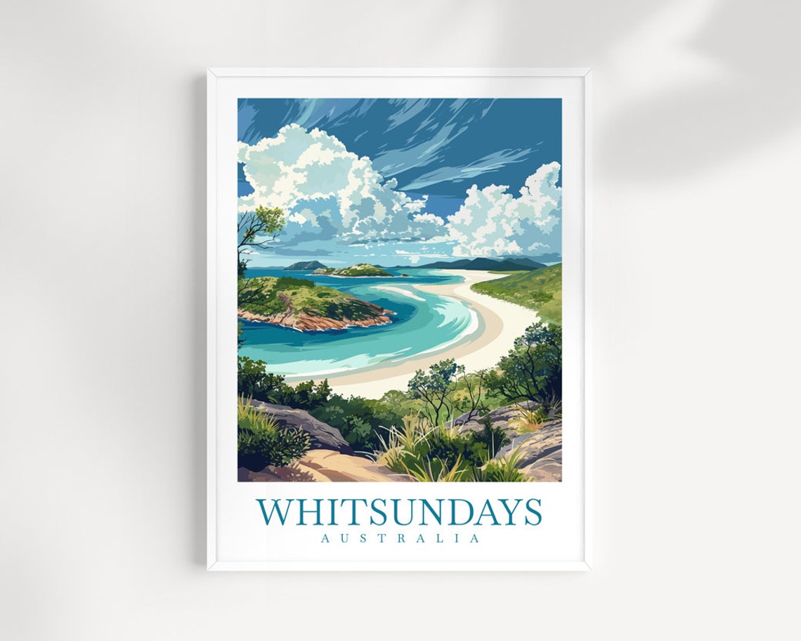 Whitsunday Islands Australia Turquoise Bay Beach Vintage Travel Poster