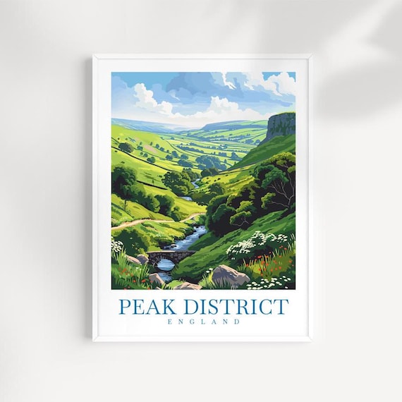 Peak District England Green Valley Stone Bridge Travel Poster