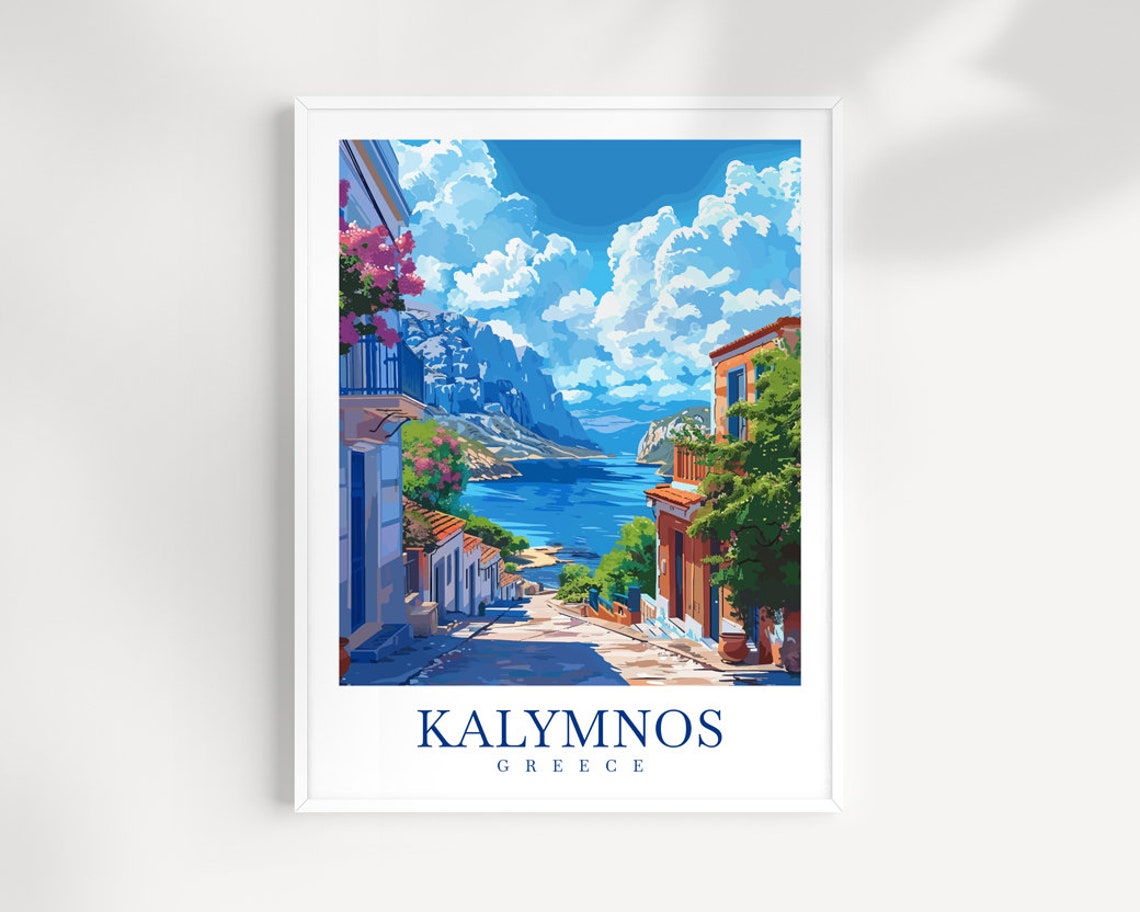 Kalymnos Greece Village Street Bay Mountain Backdrop Art Poster