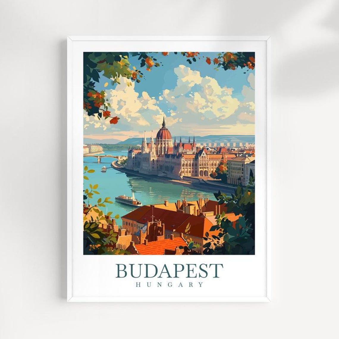 Budapest Hungary Parliament River View Vintage Travel Poster