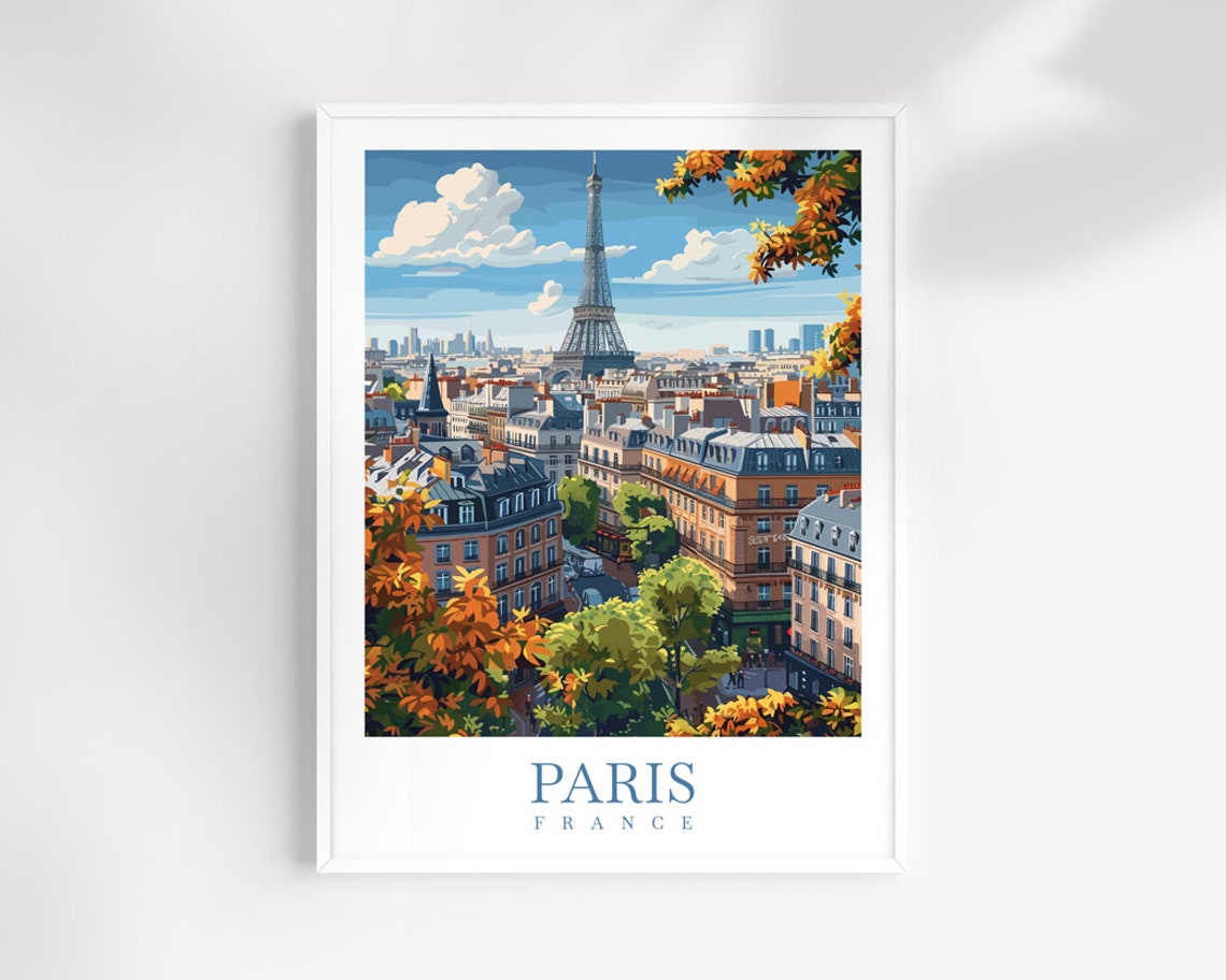 Paris France Eiffel Tower Rooftop Panorama Skyline Travel Poster