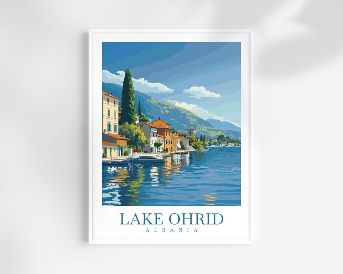 Lake Ohrid Travel Poster Lake Ohrid Print Albania Art Print Lake Ohrid Gift Lake Ohrid Wall Art Lake Ohrid Artwork Albania Decor