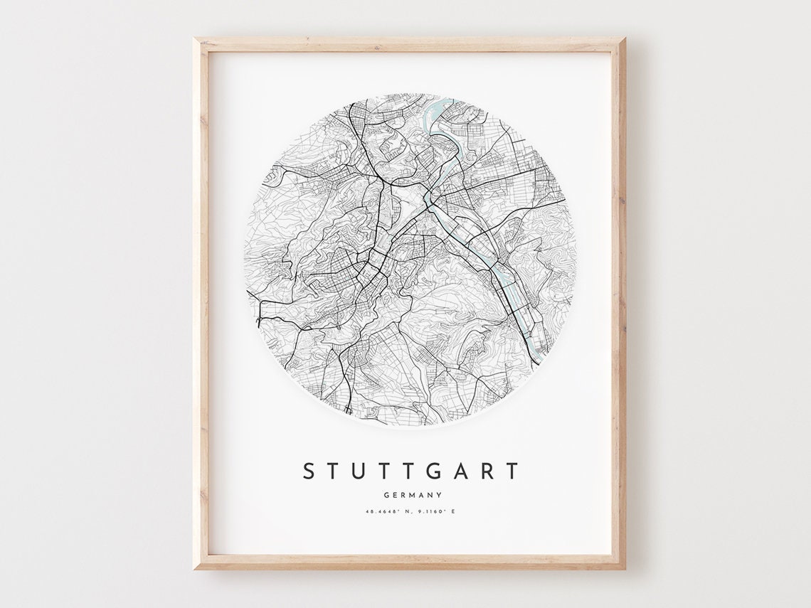 Stuttgart Germany Minimalist City Street Map Poster With Coordinates