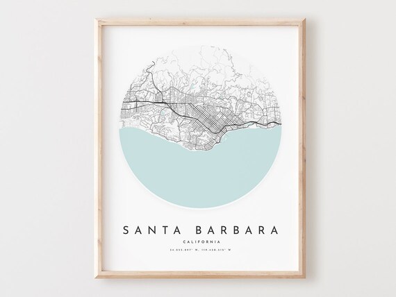 Santa Barbara California City Street Map Circle Minimal Poster