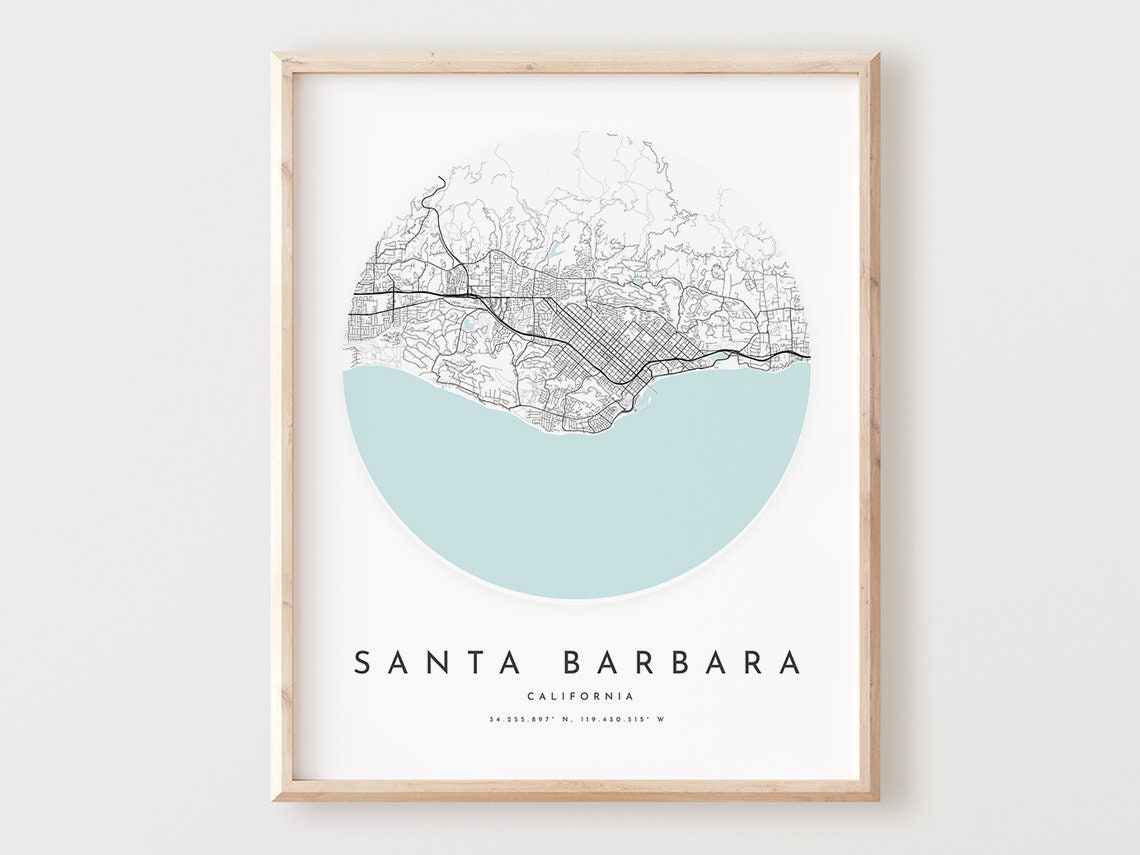 Santa Barbara California City Street Map Circle Minimal Poster