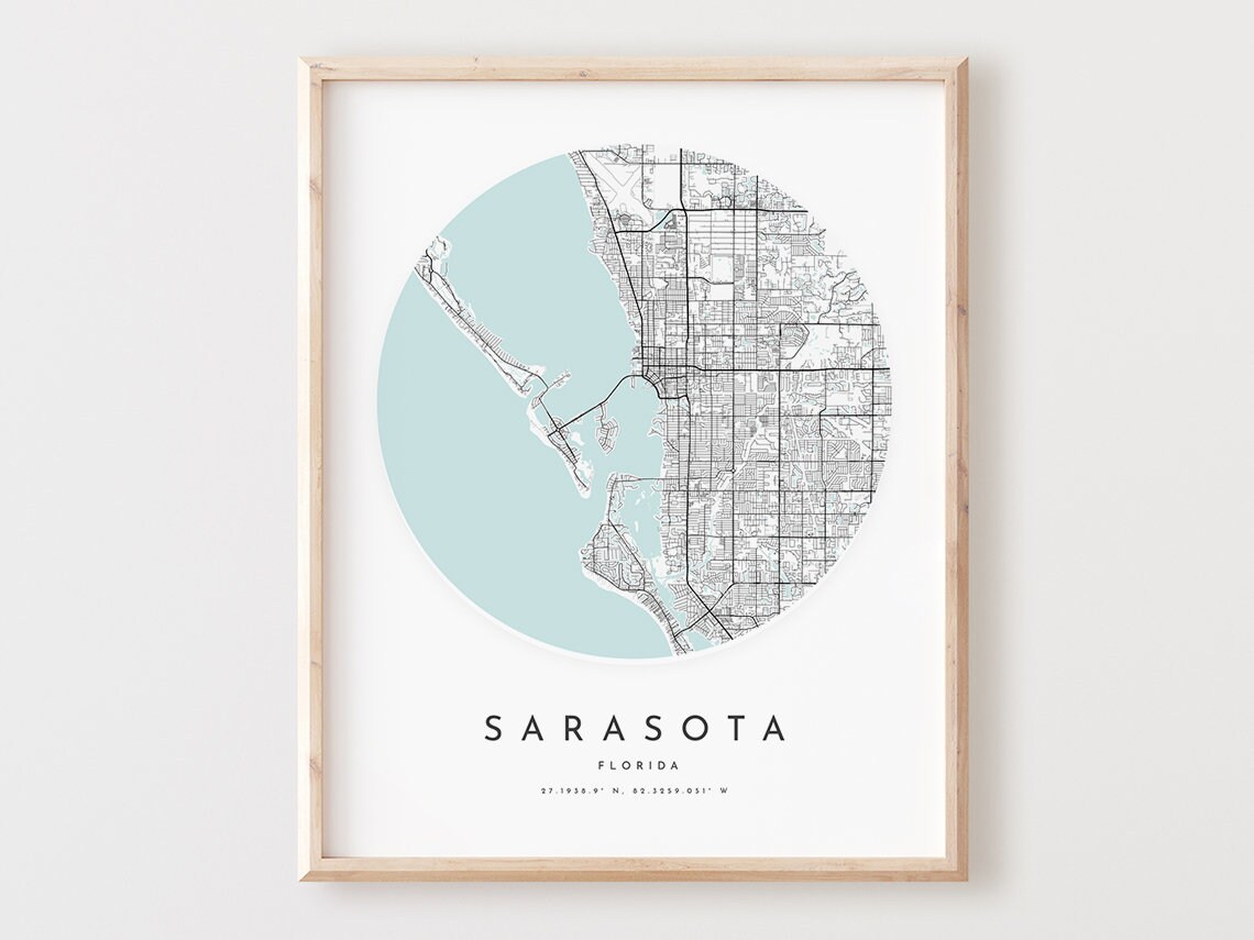 Sarasota Florida Map Print Modern City Wall Art