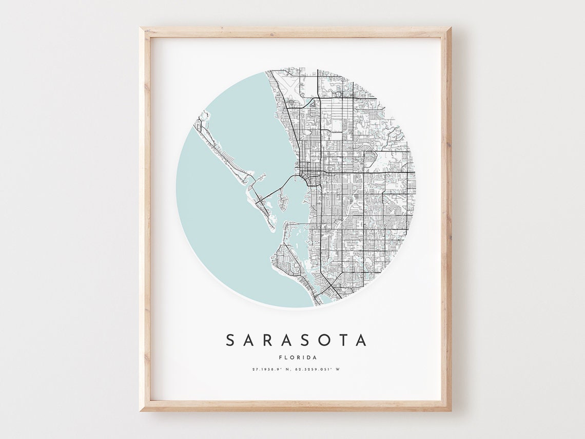 Sarasota Florida Minimalist City Map Round Street Poster Decor Art