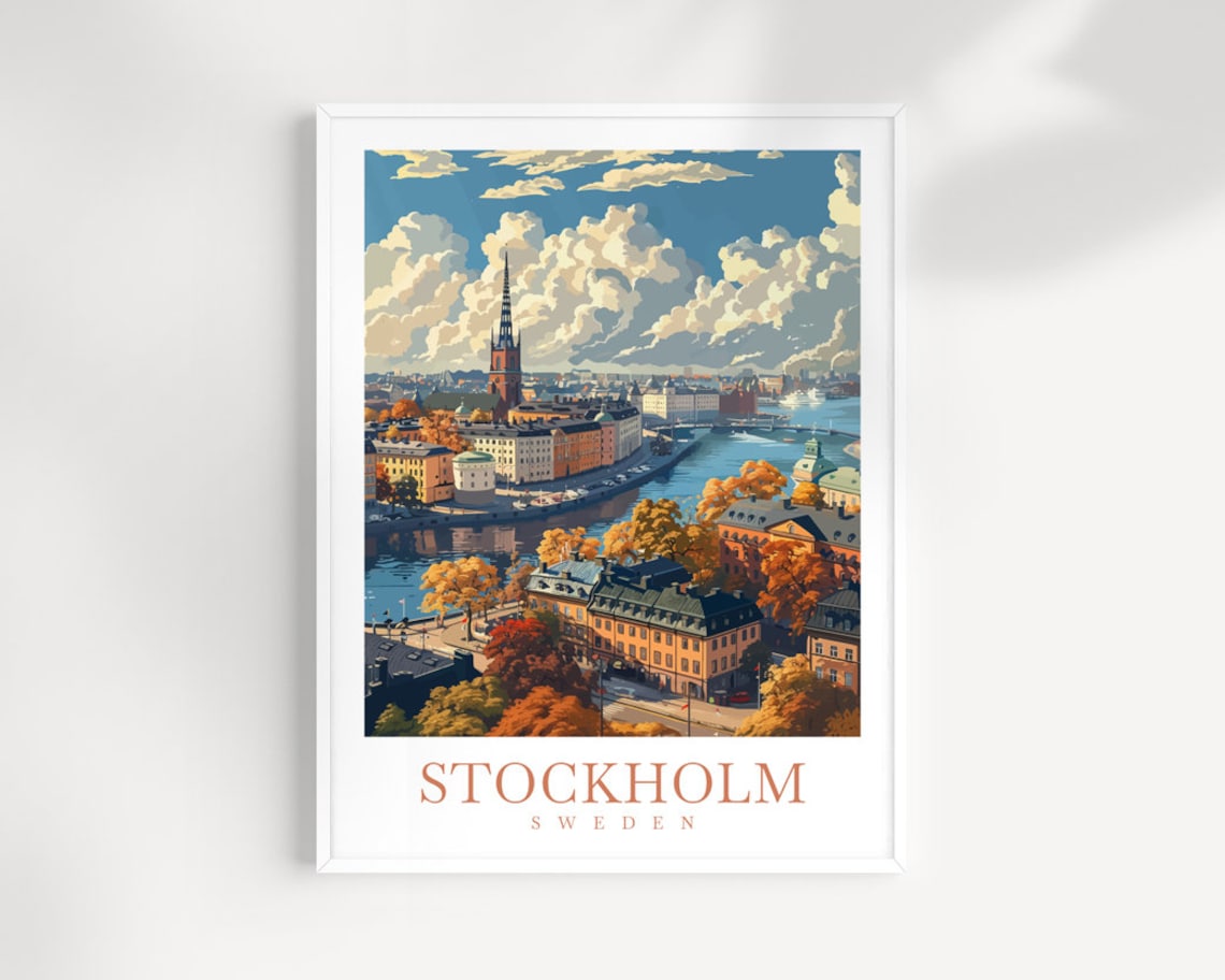 Stockholm Sweden Travel Poster, Home Decor Artwork