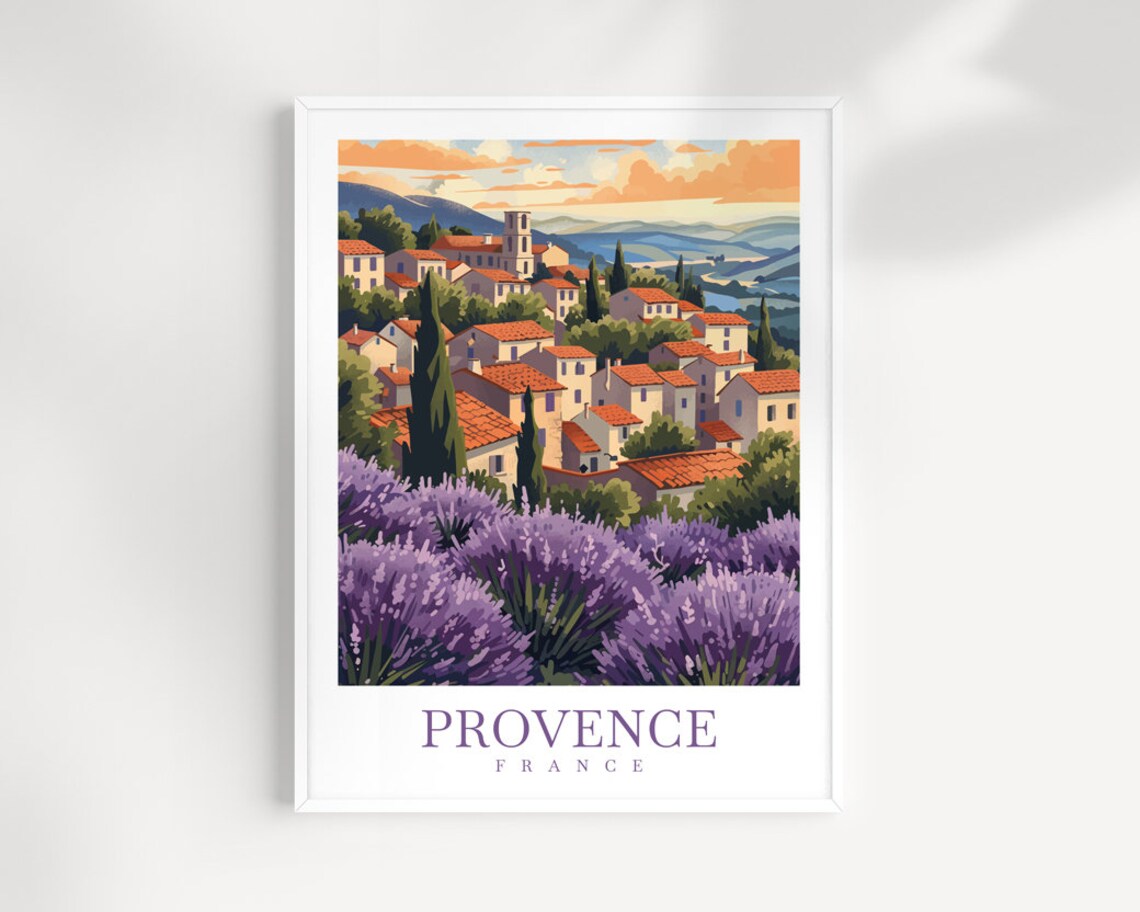 Provence France Lavender Fields Hilltop Village View Art Poster
