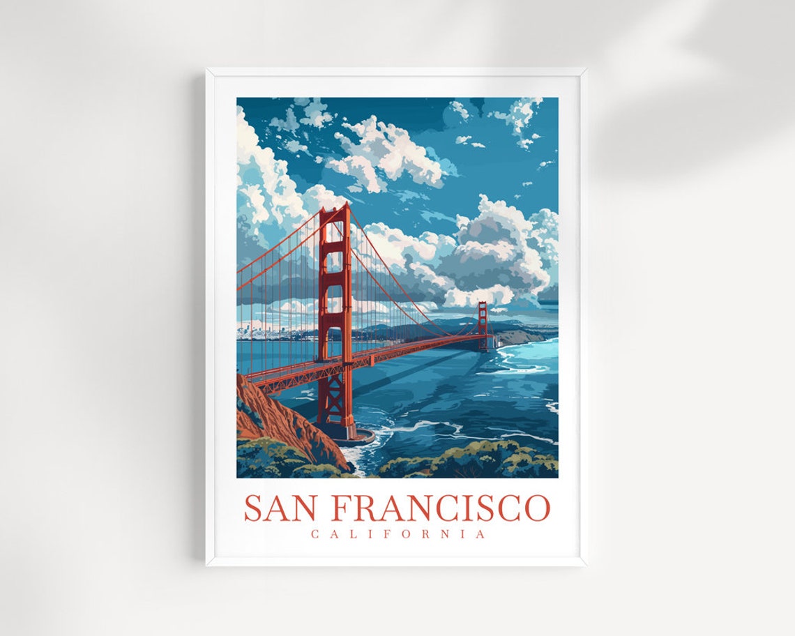San Francisco Golden Gate Bridge Vintage Style Travel Poster