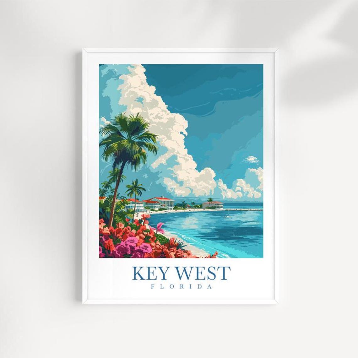 Vintage Key West Florida Beach Resort Palms Scene Travel Poster
