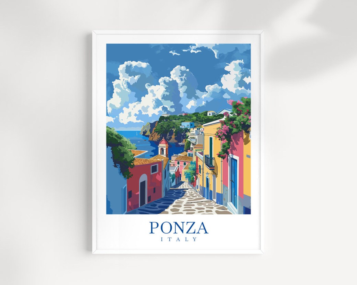 Sunny Ponza Italy Colorful Island Street Above the Sea Art Print