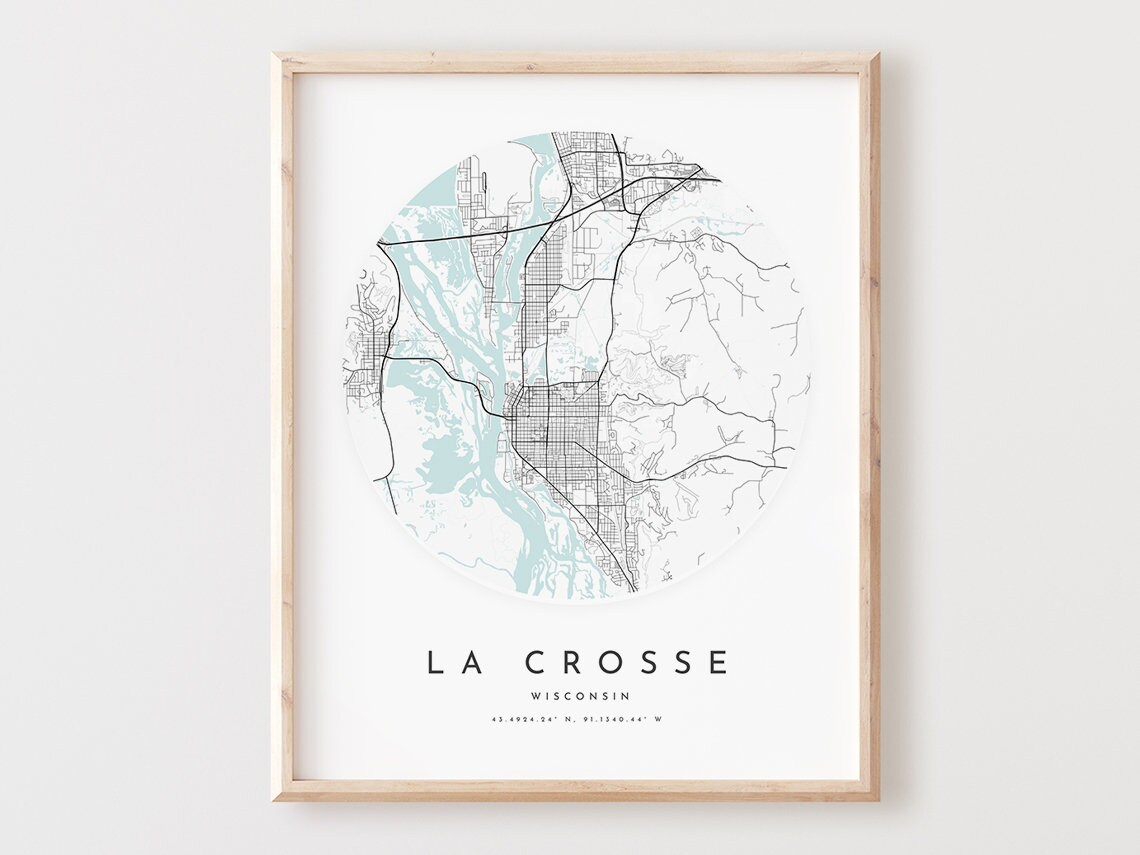 La Crosse Wisconsin Map Print, City Street Art