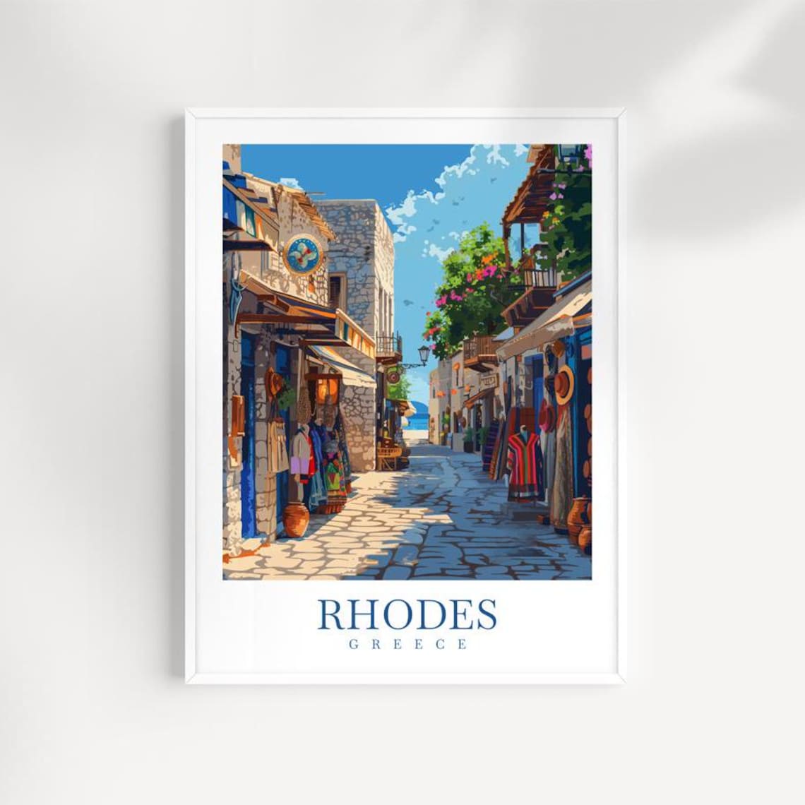 Rhodes Greece Old Town Cobblestone Shopping Street Travel Poster