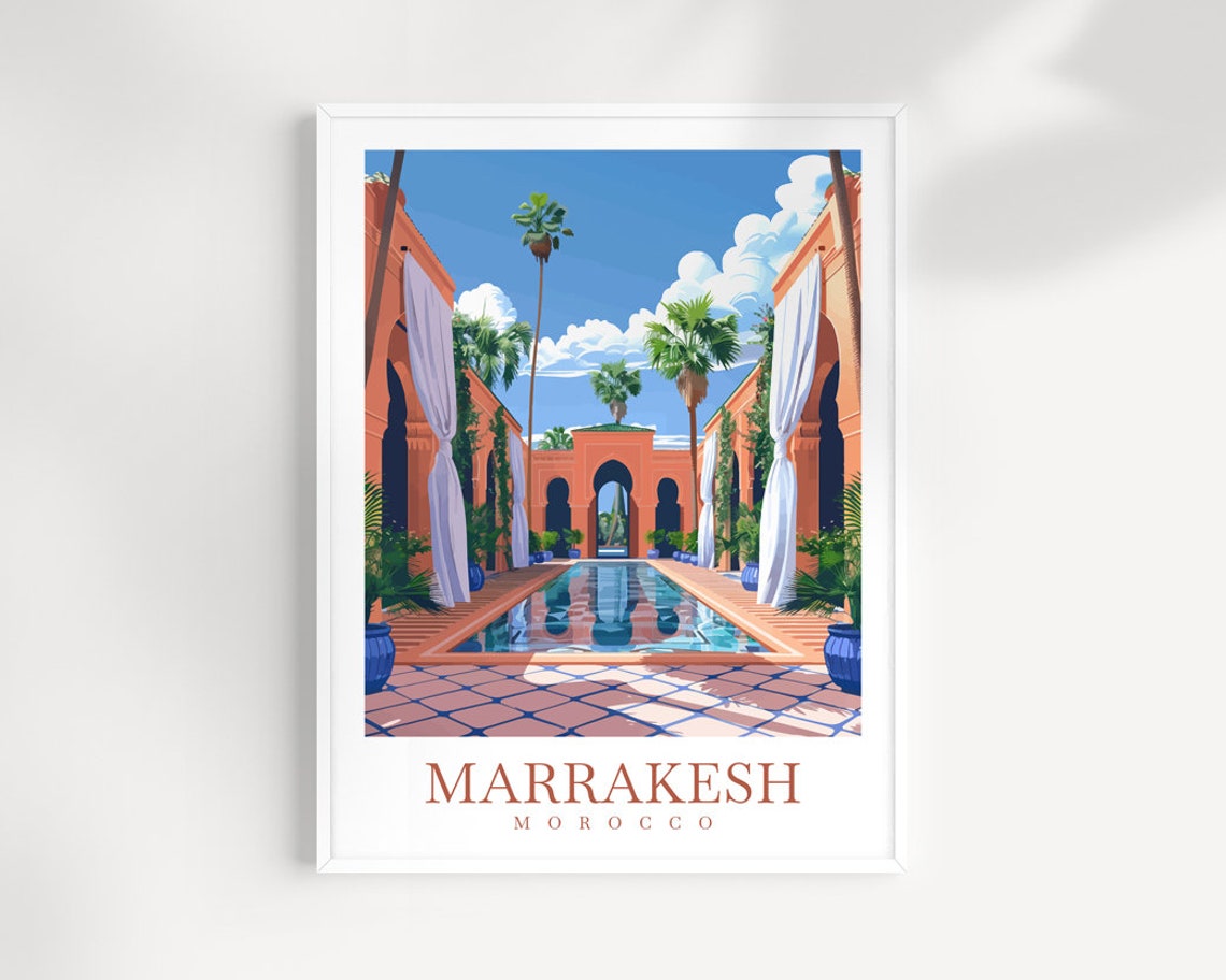 Marrakesh Morocco Riad Pool Courtyard Palm Trees View Poster