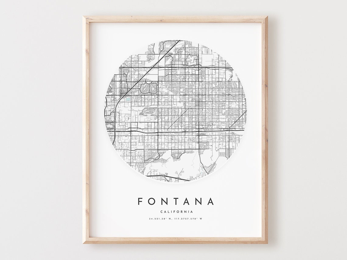 Fontana California Minimalist Circle City Map Street Art Poster