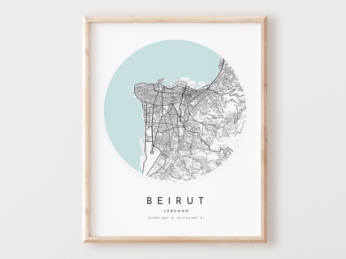 Beirut Lebanon Mediterranean Minimalist Circular Coastal City Map Poster