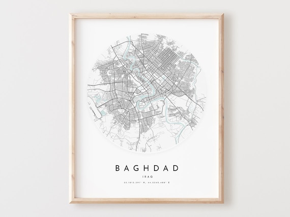 Baghdad Map Print Modern City Street Wall Art