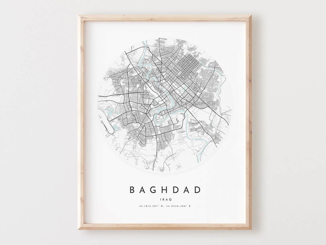 Baghdad Map Print Modern City Street Wall Art