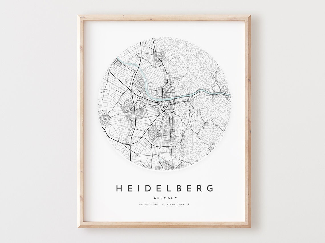 Heidelberg Map City Street Art Print
