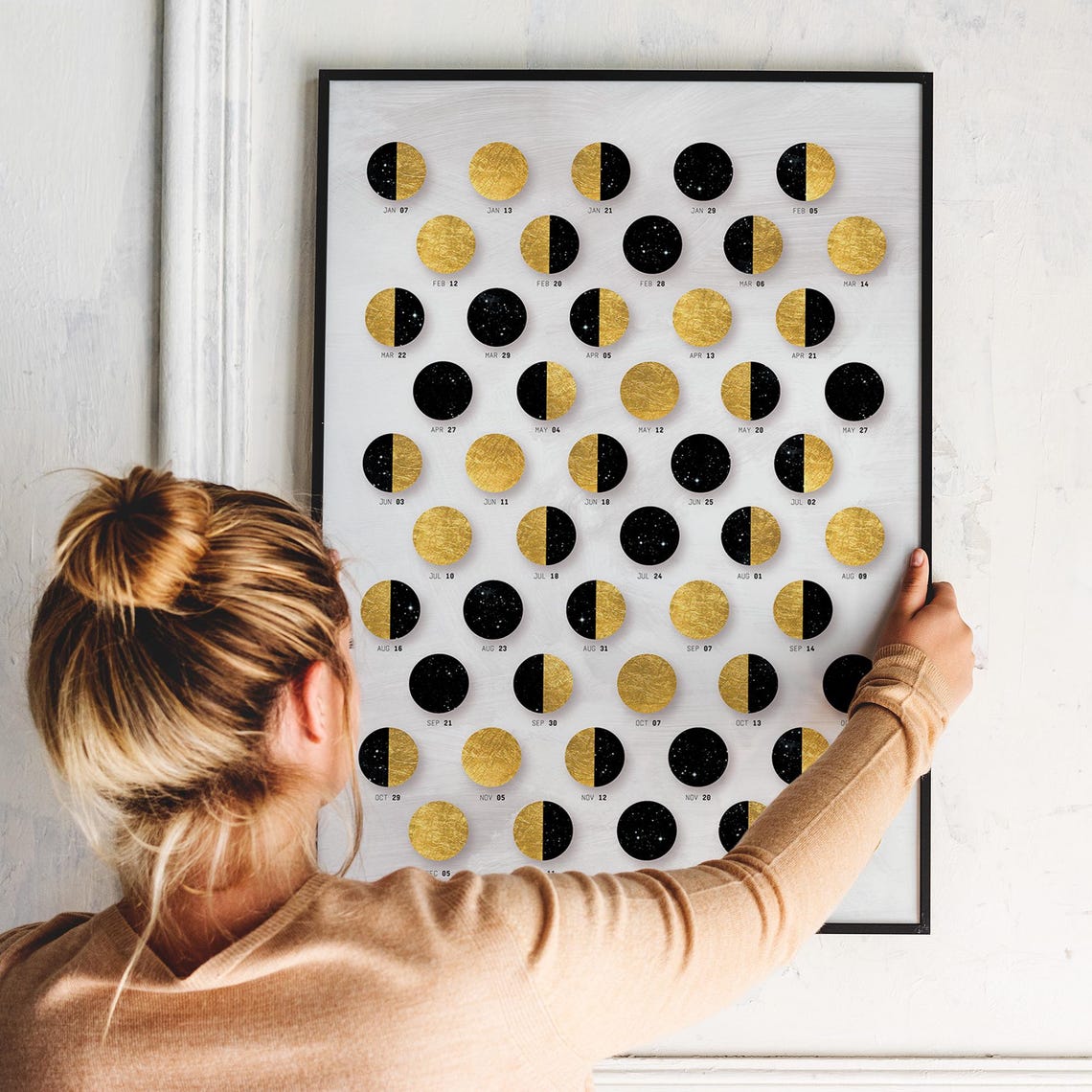 2025 Moon Phases Chart Gold and Black Celestial Lunar Cycle Poster - Image 4