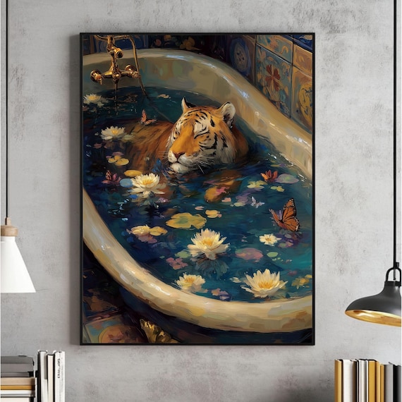 Trendy Tiger Wall Art Maximalist Poster Eclectic Prints Feminist Decor Colorful In Tube Artwork