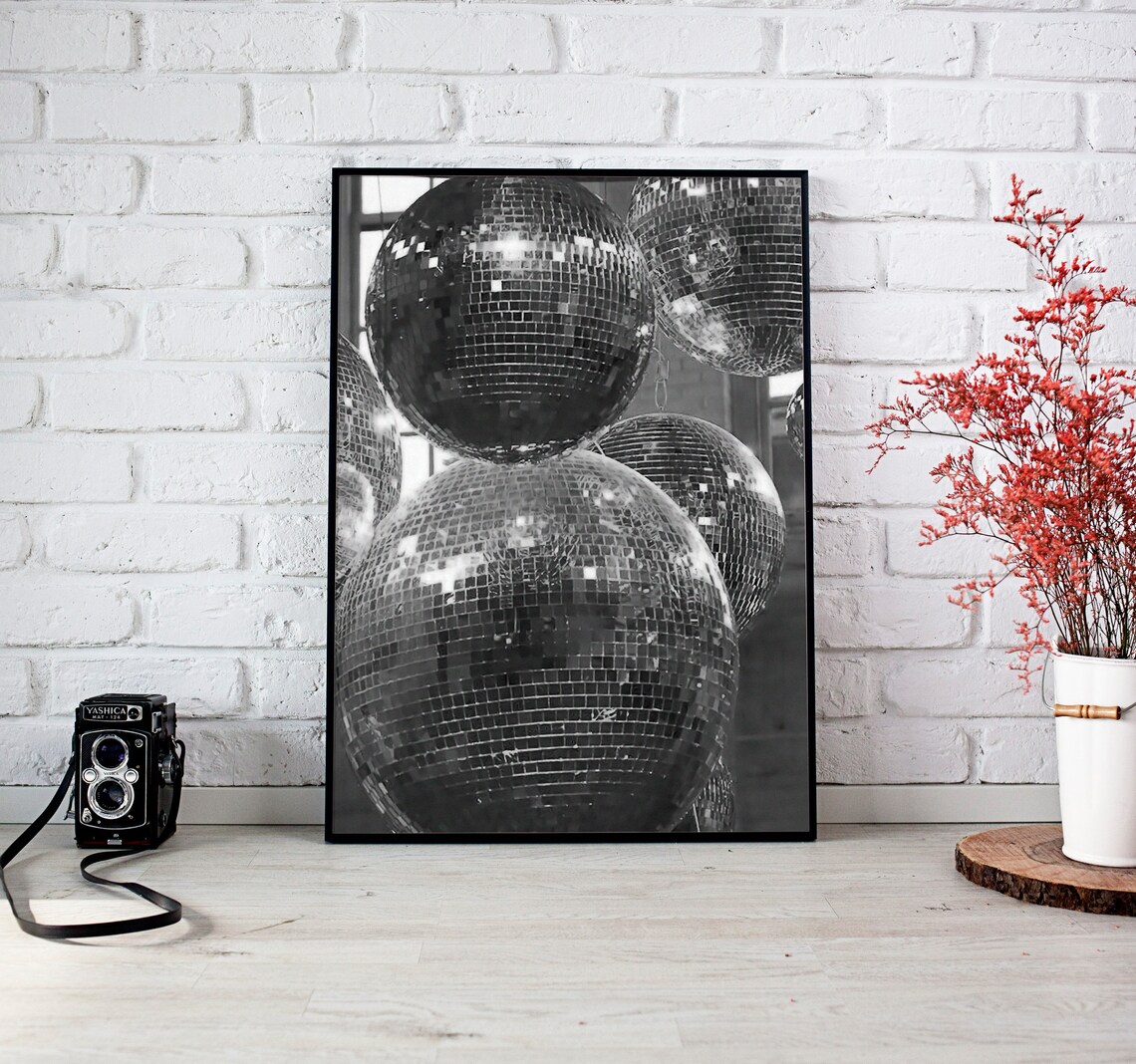 Disco Balls Black White Hanging Mirror Balls Party Photo Poster - Image 3
