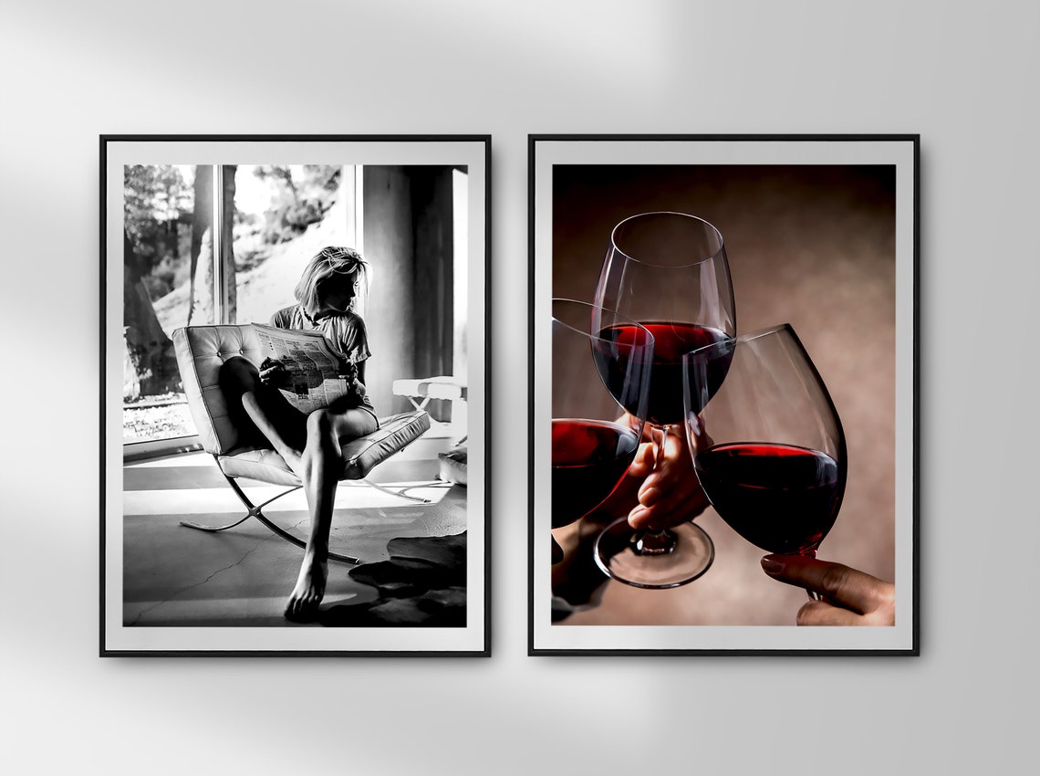 Red Wine Glasses Clinking in a Toast Colorful Kitchen Bar Poster - Image 2