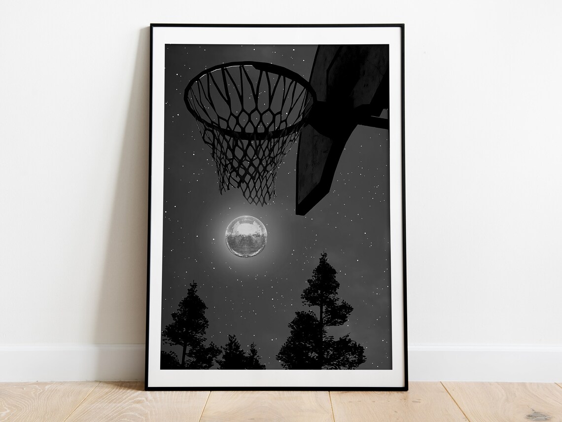 Funky Disco Basketball Poster, Trendy Bar Cart Art Print - Image 3