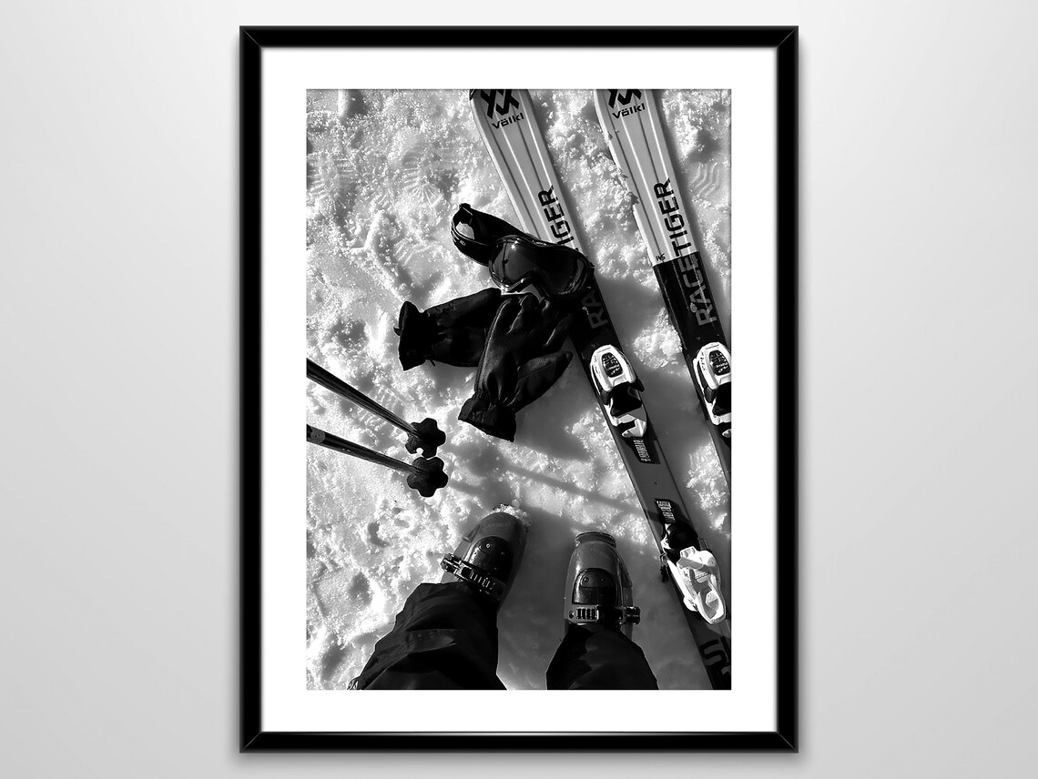Skier Boots Skis Gloves Goggles In Snow Overhead Gear Layout Photo Print - Image 3