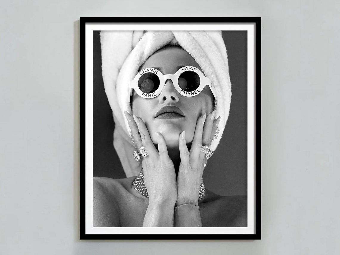 Chanel Sunglasses Towel Glam Black White Luxury Beauty Poster