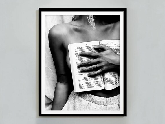 Bare Shoulder Reader Open Book Black White Book Lover Poster