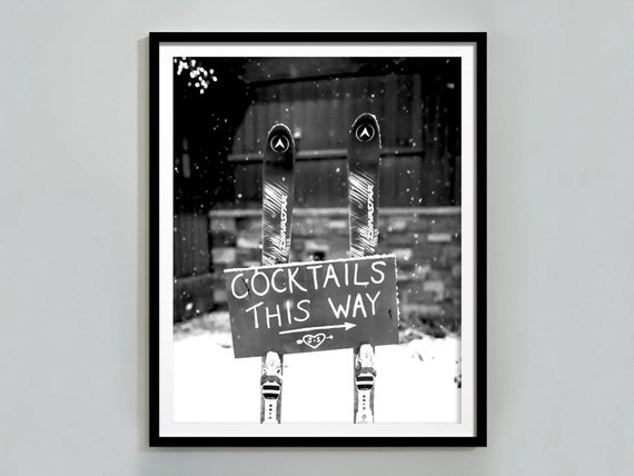 Cocktails This Way Vintage Ski Poster, Retro Skiing