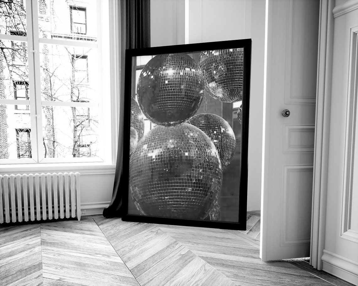 Disco Balls Black White Hanging Mirror Balls Party Photo Poster - Image 2