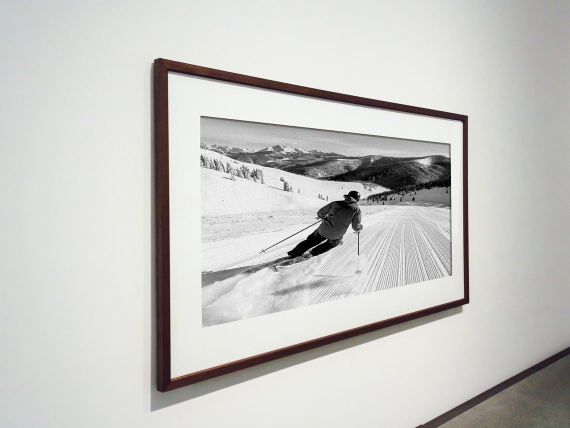 Skier Carving Groomed Slope Black White Mountain Winter Poster - Image 4