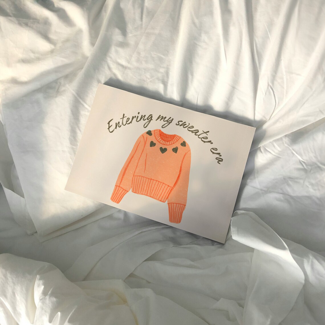 Entering My Sweater Era Coral Knit With Hearts Trendy Quote Poster - Image 2