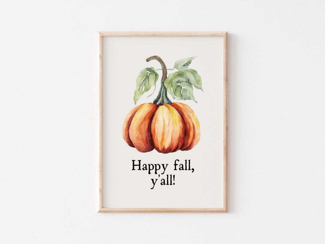 Happy Fall Y'all Watercolor Pumpkin Wall Poster for Cozy Autumn Decor - Image 3