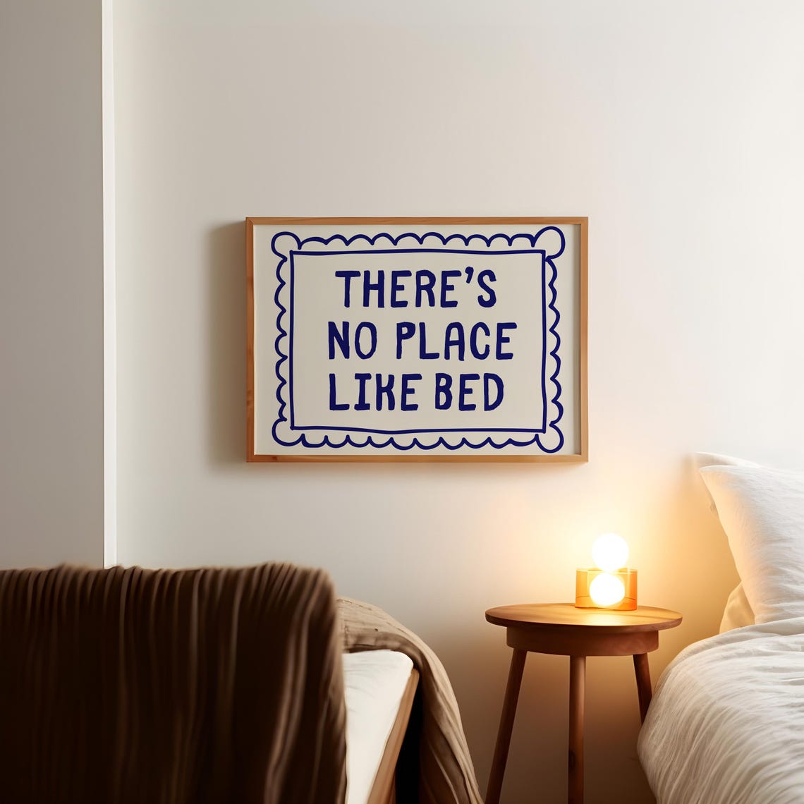 There Is No Place Like Bed Bold Navy Cozy Bedroom Quote Wall Art - Image 3