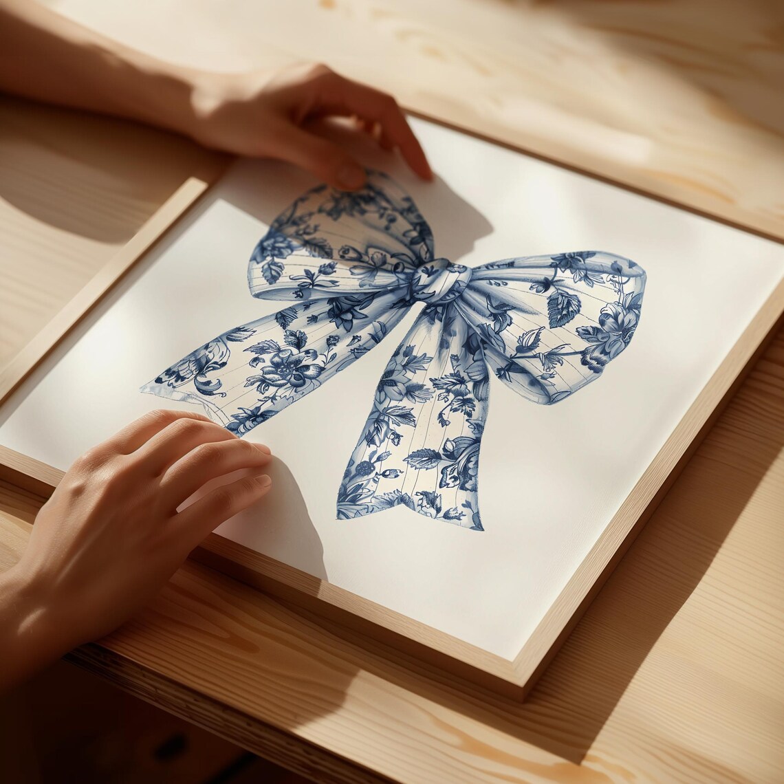 Blue Chinoiserie Floral Bow Coquette Grandmillennial Nursery Decor Poster - Image 4